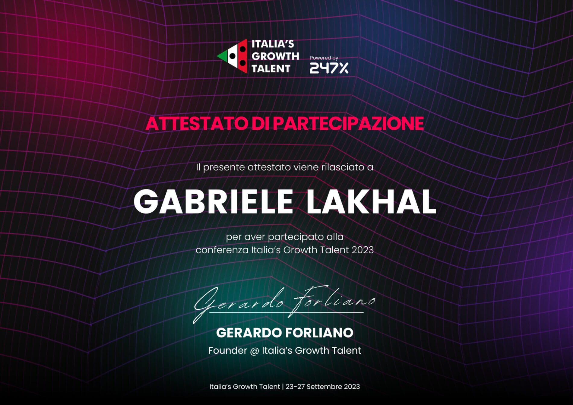 Attestato IGT23 Gabriele Lakhal