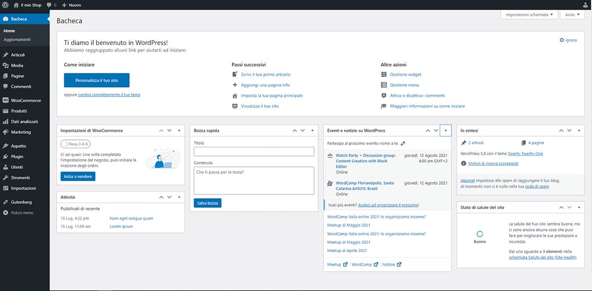 Guida completa al pannello di controllo WordPress 1 pannello di controllo WordPress dashboard